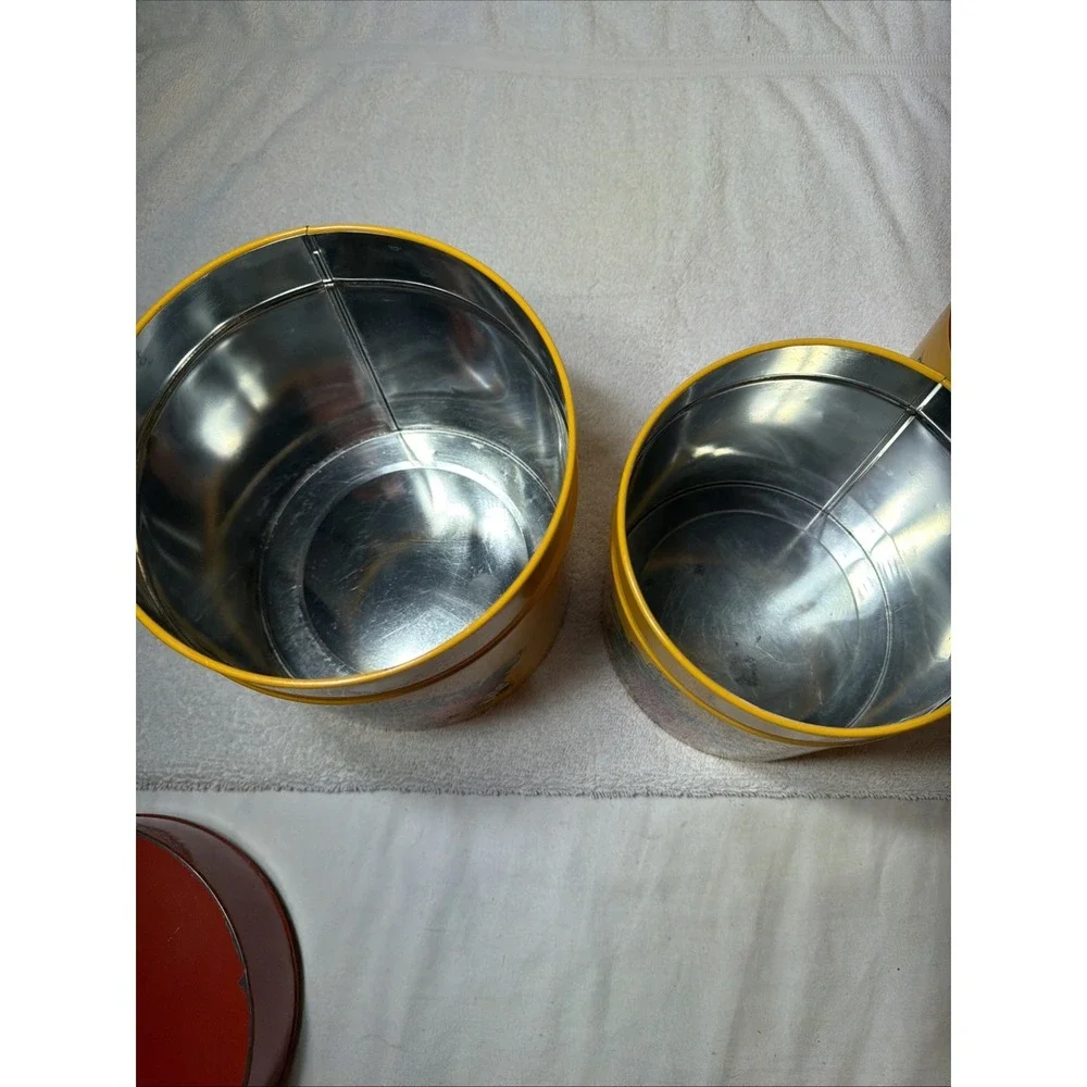 Vintage/Retro Metal Canister Set 4pc Yellow/Red Floral w/ Lids 16 oz
